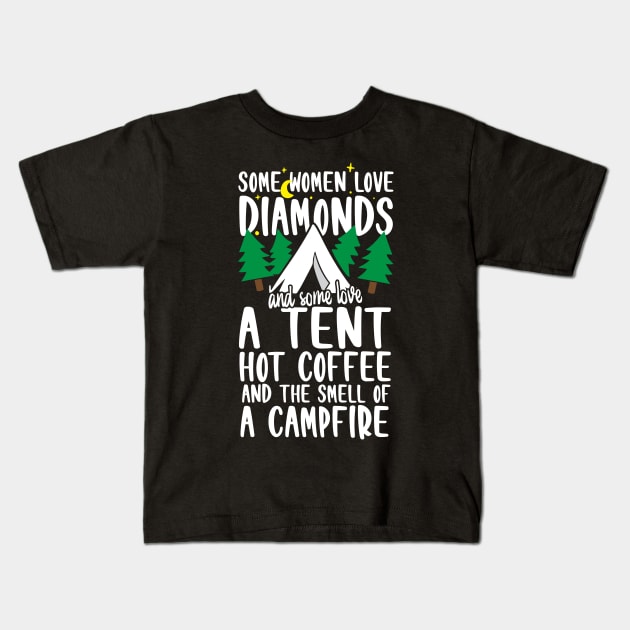 Women Camping Kids T-Shirt by thingsandthings